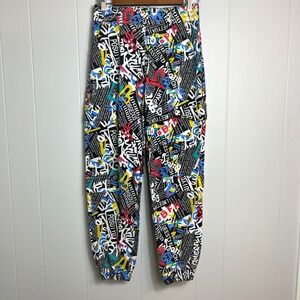 VIP Jeans Graffiti Jogger Pants Womens  Size S/M Multi Graphic Baggy Faux Cargo